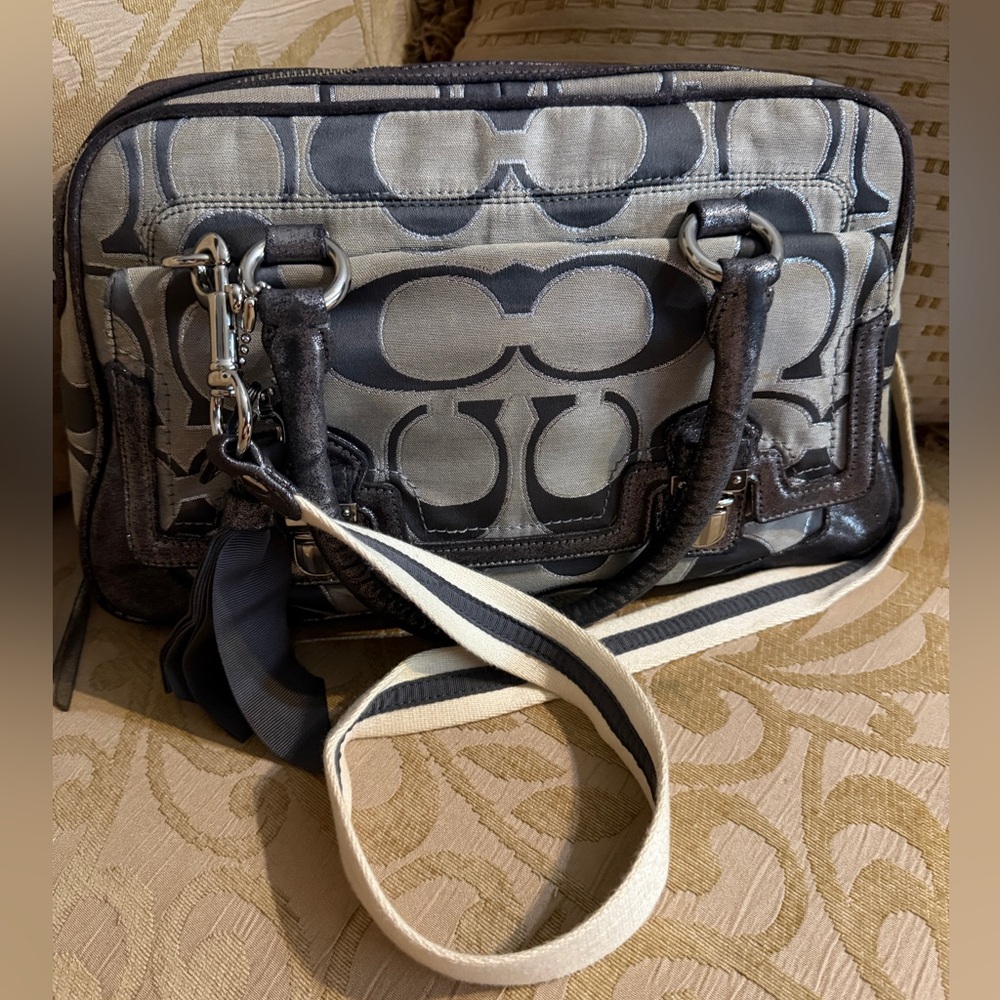Coach Poppy Signature Sateen Metalic Pushlock Satchel 18356